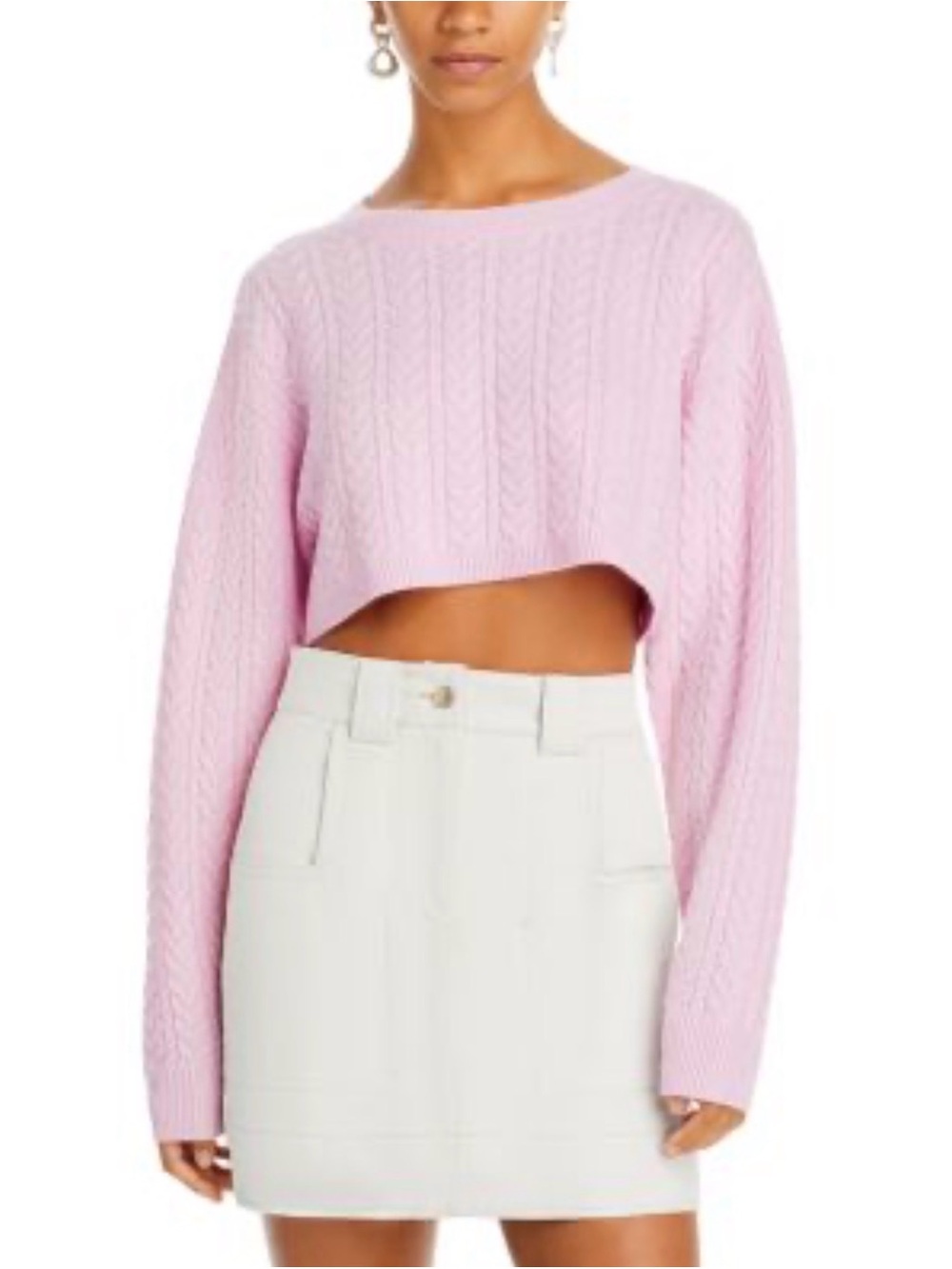 LoveShackFancy Pink Calloway Wool Cashmere Cropped Cable Knit Sweater S